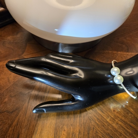 Faux Pearl Design Wrap Around Cuff Bracelet Copper Sparkly Rhinestones - Picture 7 of 12